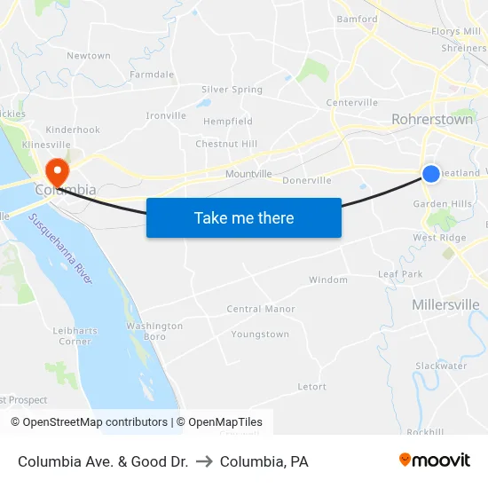 Columbia Ave. & Good Dr. to Columbia, PA map