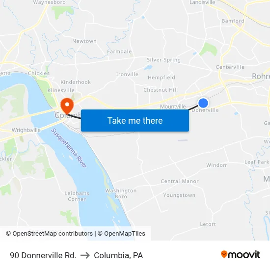 90 Donnerville Rd. to Columbia, PA map