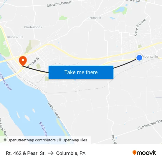 Rt. 462 & Pearl St. to Columbia, PA map
