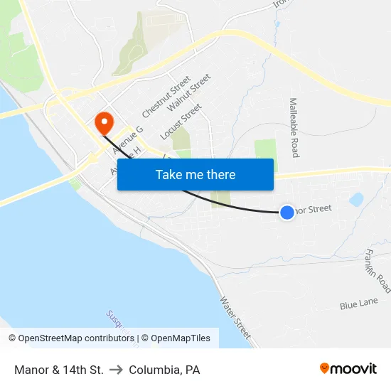 Manor & 14th St. to Columbia, PA map