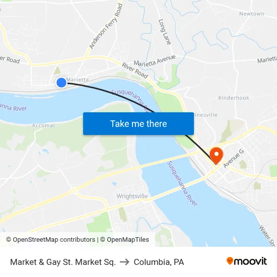 Market & Gay St.  Market Sq. to Columbia, PA map