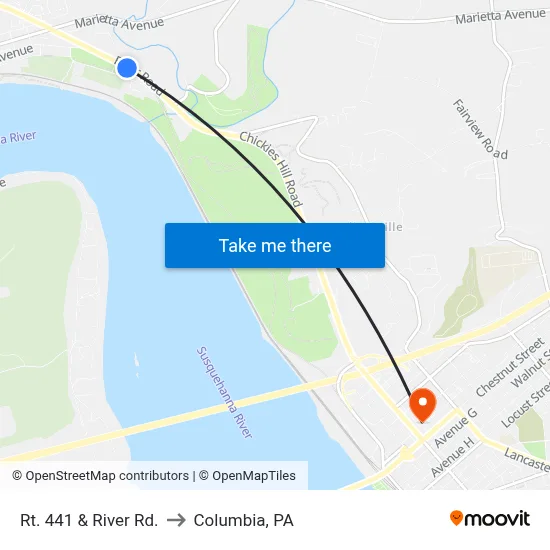 Rt. 441 & River Rd. to Columbia, PA map