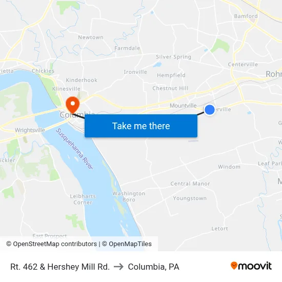 Rt. 462 & Hershey Mill Rd. to Columbia, PA map