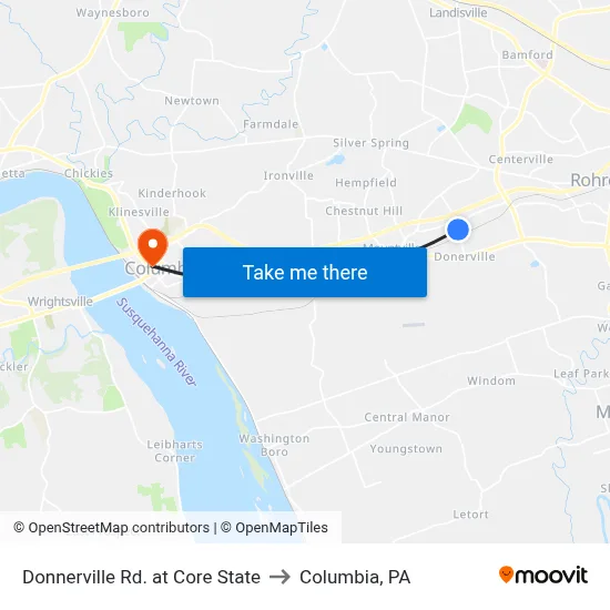 Donnerville Rd. at Core State to Columbia, PA map