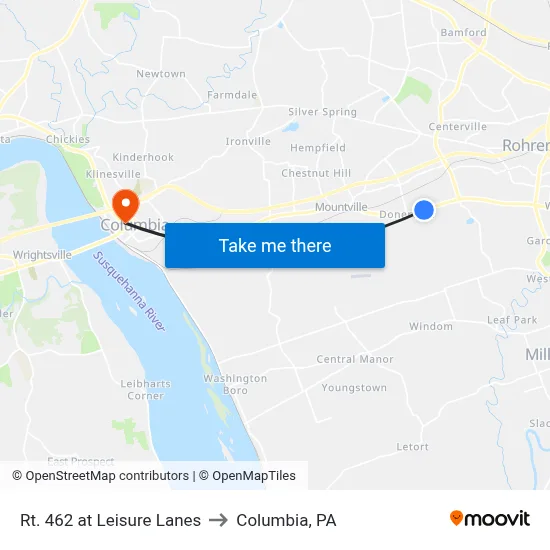 Rt. 462 at Leisure Lanes to Columbia, PA map