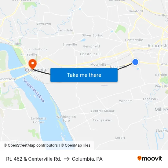 Rt. 462 & Centerville Rd. to Columbia, PA map