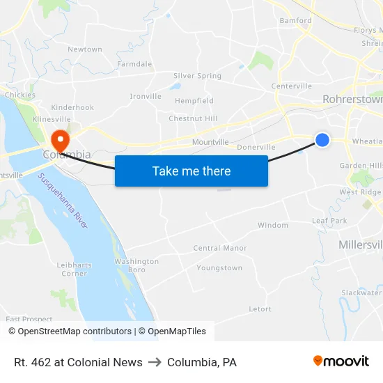 Rt. 462 at Colonial News to Columbia, PA map