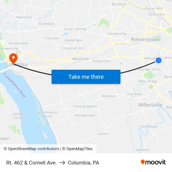 Rt. 462 & Cornell Ave. to Columbia, PA map
