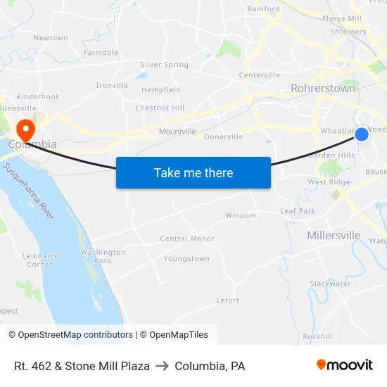 Rt. 462 & Stone Mill Plaza to Columbia, PA map