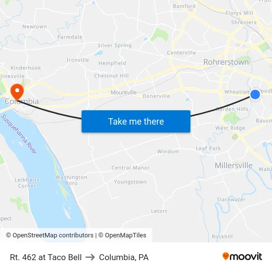Rt. 462 at Taco Bell to Columbia, PA map