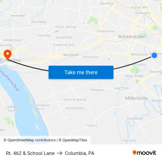 Rt. 462 & School Lane to Columbia, PA map