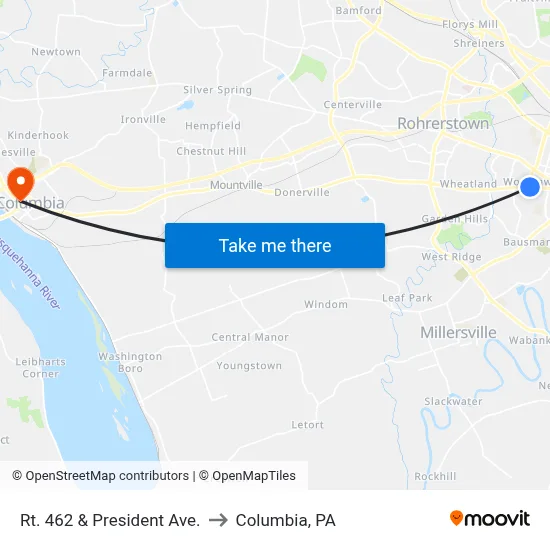 Rt. 462 & President Ave. to Columbia, PA map