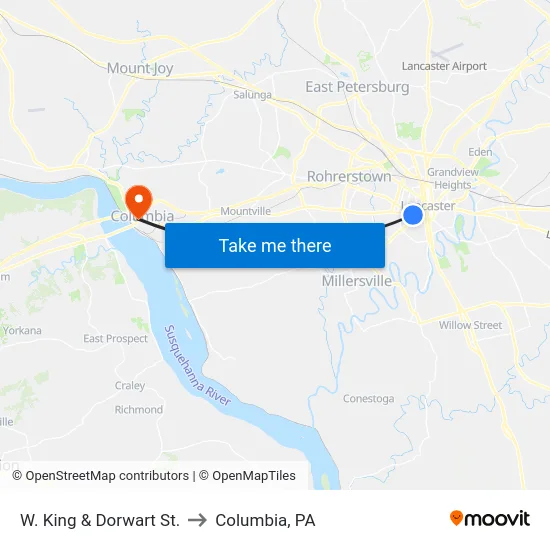W. King & Dorwart St. to Columbia, PA map
