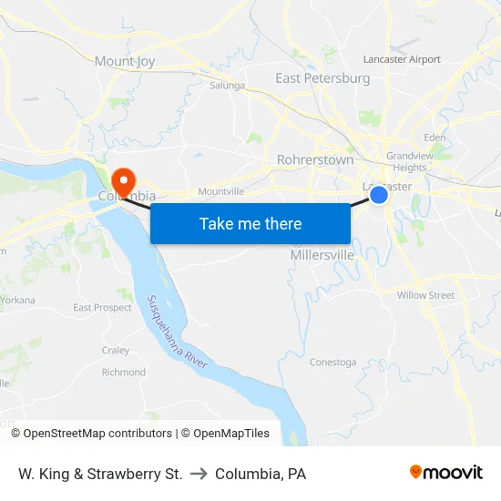 W. King & Strawberry St. to Columbia, PA map