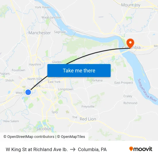 W King St at Richland Ave Ib. to Columbia, PA map