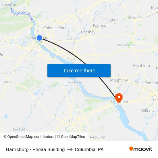 Harrisburg - Pheaa Building to Columbia, PA map