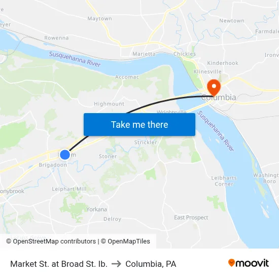 Market St. at Broad St. Ib. to Columbia, PA map