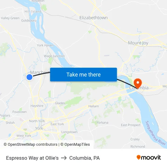 Espresso Way at Ollie's to Columbia, PA map