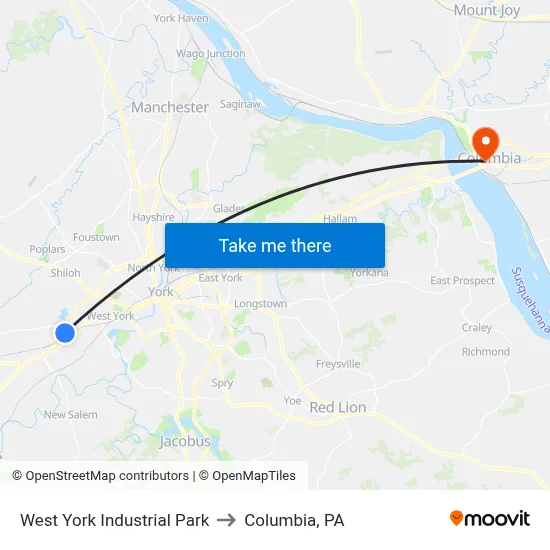 West York Industrial Park to Columbia, PA map