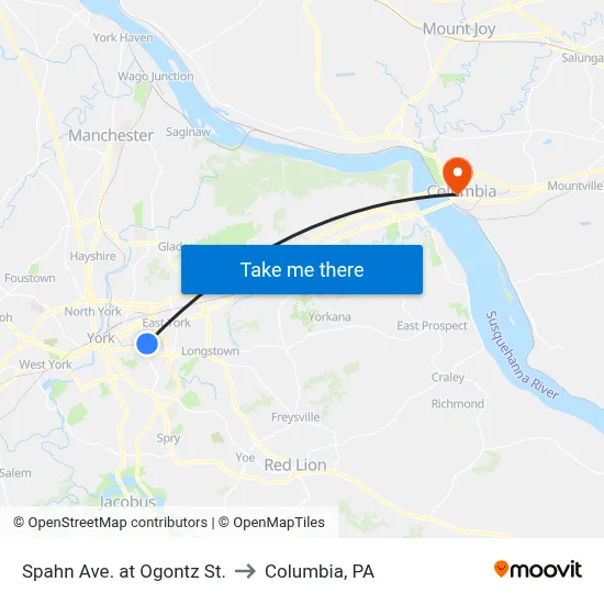 Spahn Ave. at Ogontz St. to Columbia, PA map
