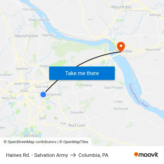 Haines Rd. - Salvation Army to Columbia, PA map