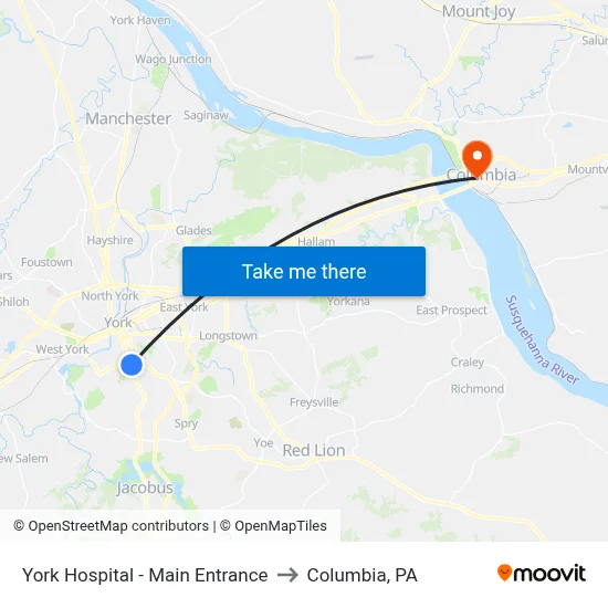 York Hospital - Main Entrance to Columbia, PA map