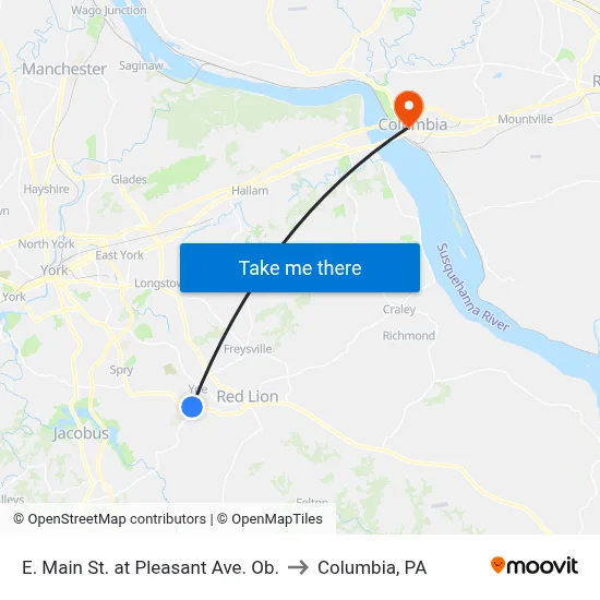 E. Main St. at Pleasant Ave. Ob. to Columbia, PA map