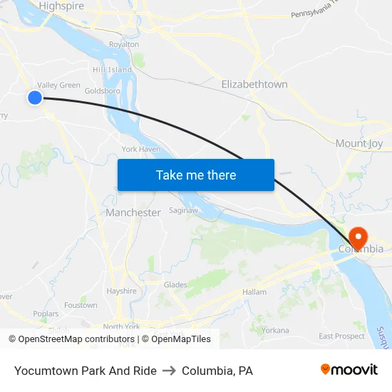 Yocumtown Park And Ride to Columbia, PA map