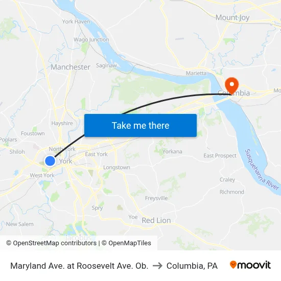 Maryland Ave. at Roosevelt Ave. Ob. to Columbia, PA map