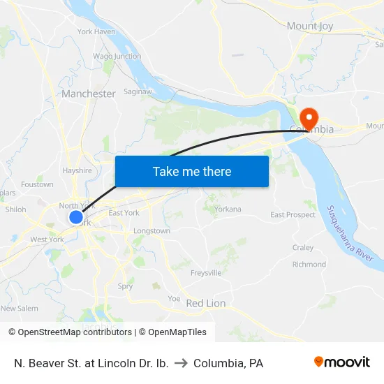 N. Beaver St. at Lincoln Dr. Ib. to Columbia, PA map