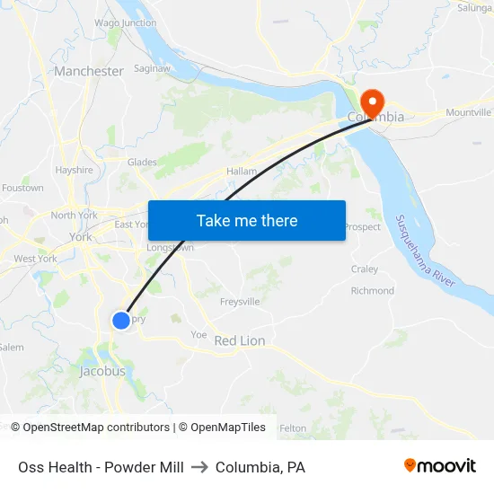 Oss Health - Powder Mill to Columbia, PA map
