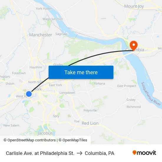Carlisle Ave. at Philadelphia St. to Columbia, PA map