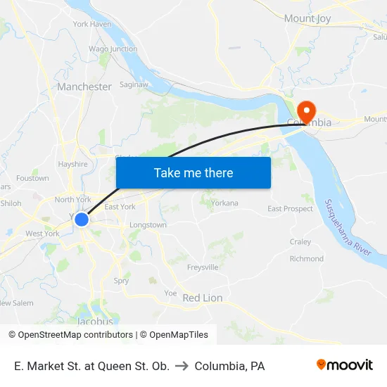 E. Market St. at Queen St. Ob. to Columbia, PA map