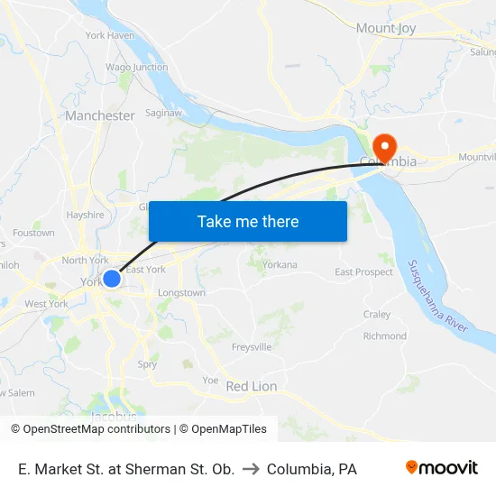 E. Market St. at Sherman St. Ob. to Columbia, PA map