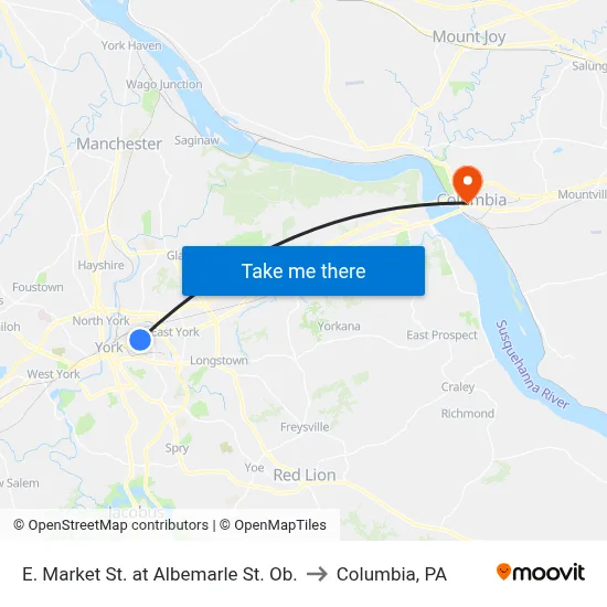 E. Market St. at Albemarle St. Ob. to Columbia, PA map