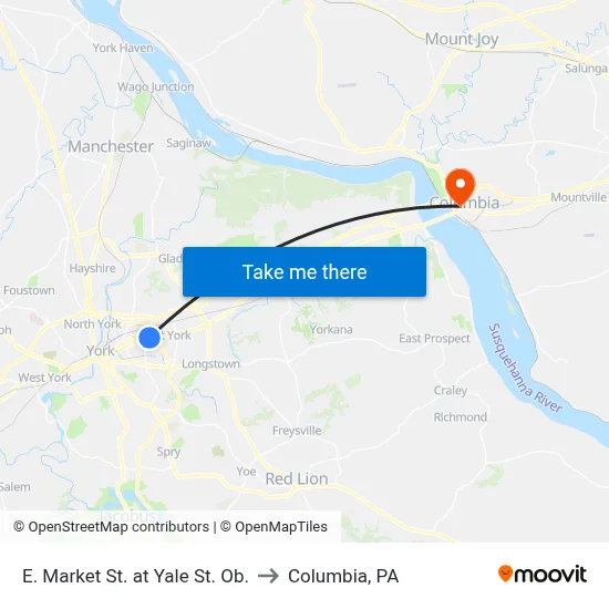 E. Market St. at Yale St. Ob. to Columbia, PA map