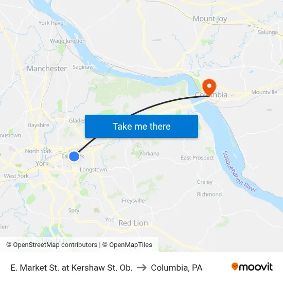 E. Market St. at Kershaw St. Ob. to Columbia, PA map