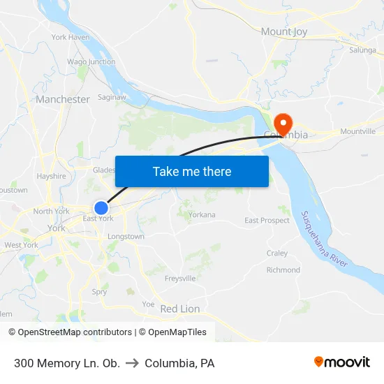 300 Memory Ln. Ob. to Columbia, PA map