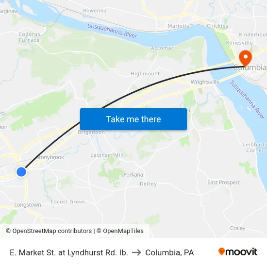 E. Market St. at Lyndhurst Rd. Ib. to Columbia, PA map
