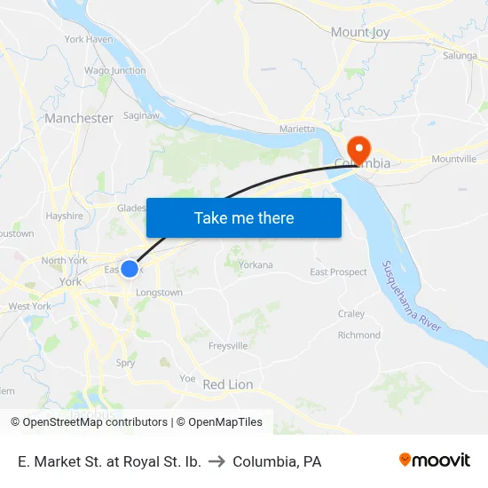 E. Market St. at Royal St. Ib. to Columbia, PA map