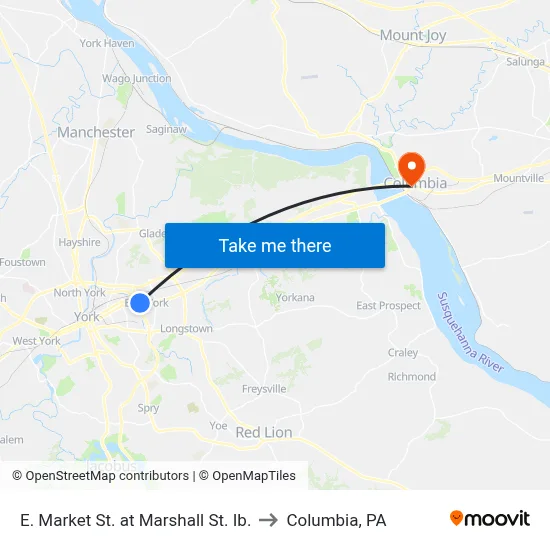 E. Market St. at Marshall St. Ib. to Columbia, PA map