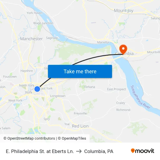 E. Philadelphia St. at Eberts Ln. to Columbia, PA map