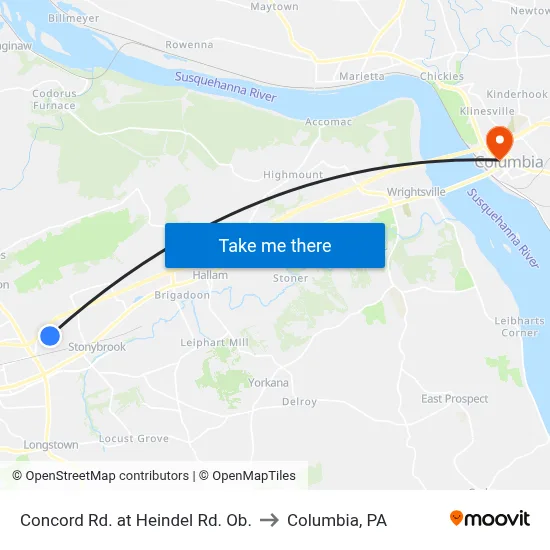 Concord Rd. at Heindel Rd. Ob. to Columbia, PA map