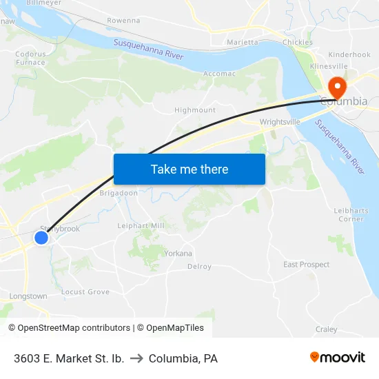 3603 E. Market St. Ib. to Columbia, PA map