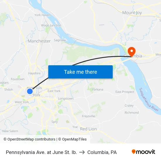 Pennsylvania Ave. at June St. Ib. to Columbia, PA map