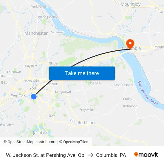 W. Jackson St. at Pershing Ave. Ob. to Columbia, PA map