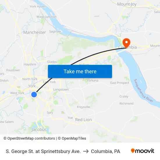S. George St. at Sprinettsbury Ave. to Columbia, PA map