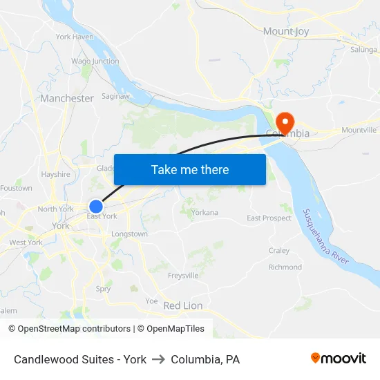 Candlewood Suites - York to Columbia, PA map