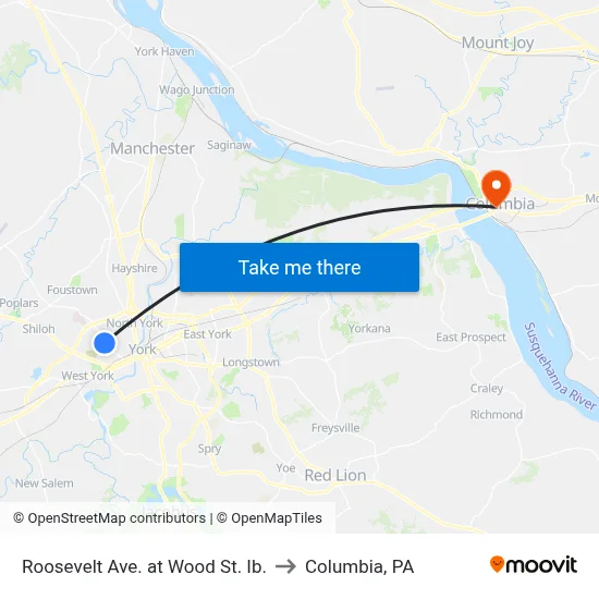 Roosevelt Ave. at Wood St. Ib. to Columbia, PA map
