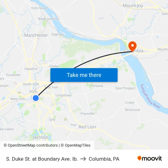 S. Duke St. at Boundary Ave. Ib. to Columbia, PA map